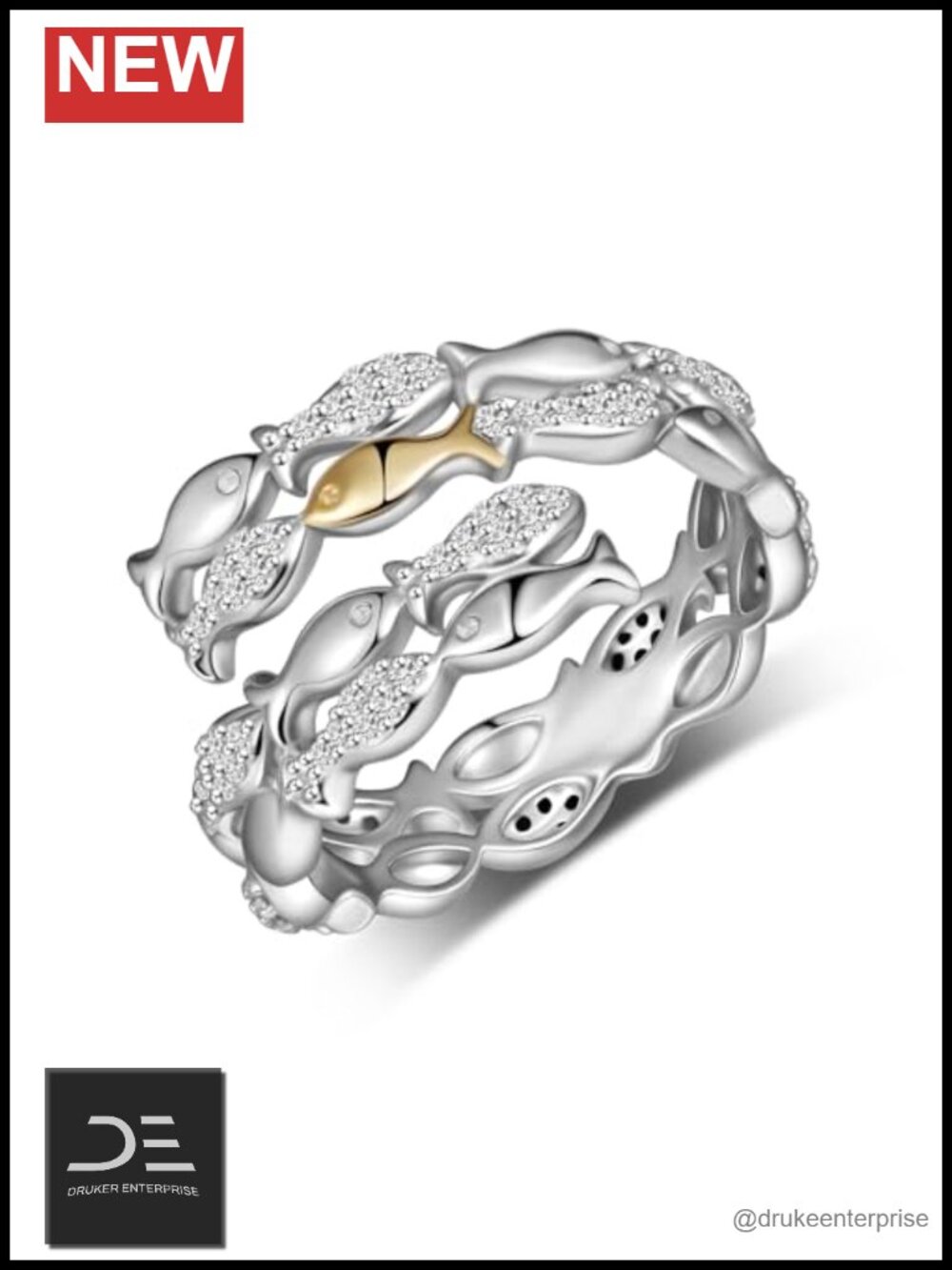 925 Sterling Silver Statement Fish Ring Adjustable Hope Inspirational Jewelry
